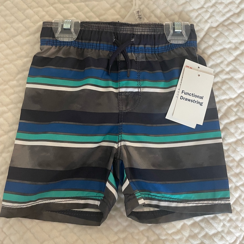 OLD NAVY BABY BOY STRIPED SWIM TRUNKS SIZE 18/24 MONTHS NWT